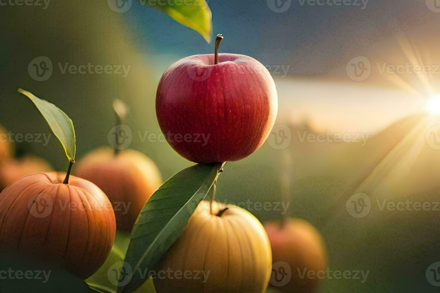 an apple tree with red and yellow apples. AI-Generated photo