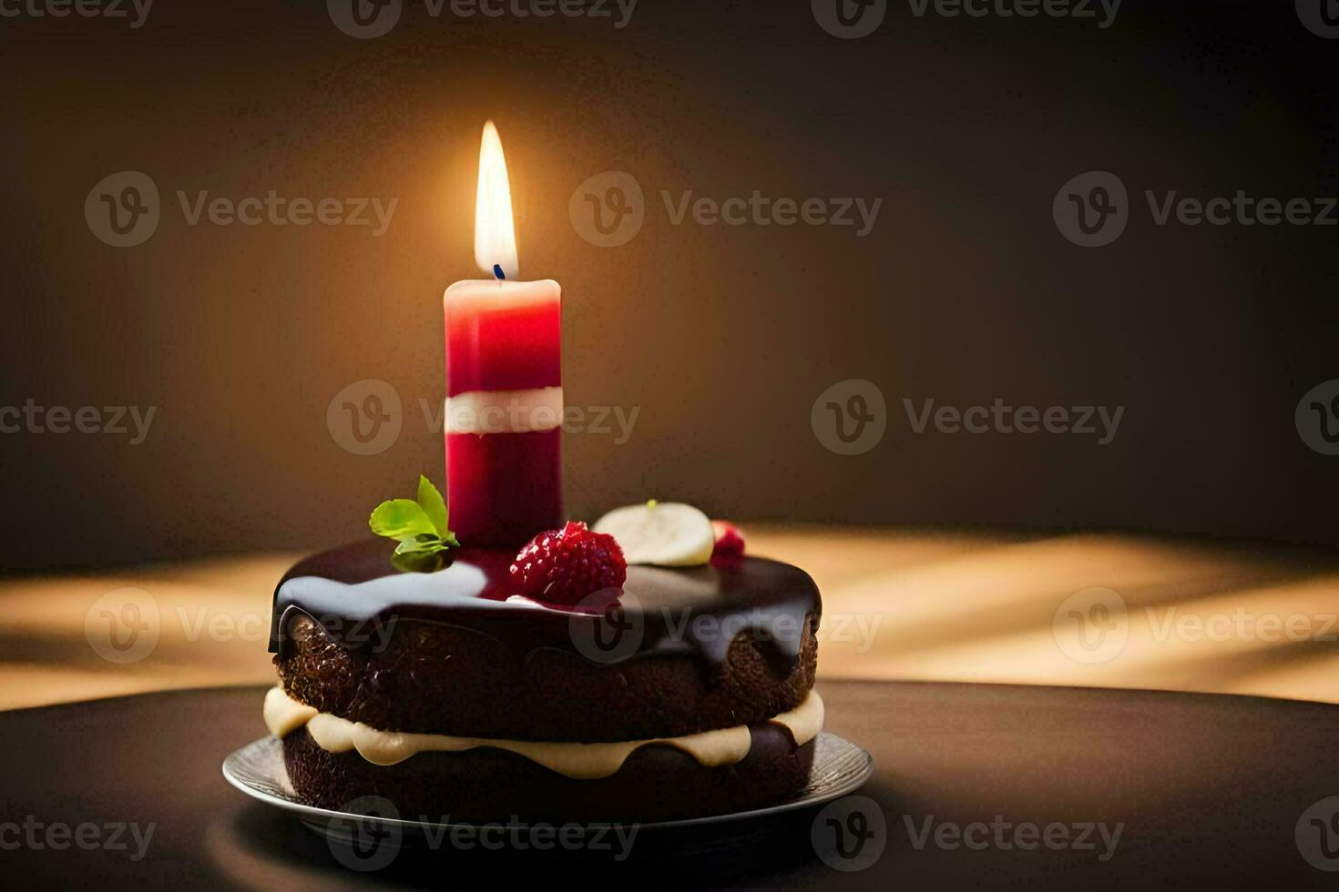 a chocolate cake with a candle on top. AI-Generated photo