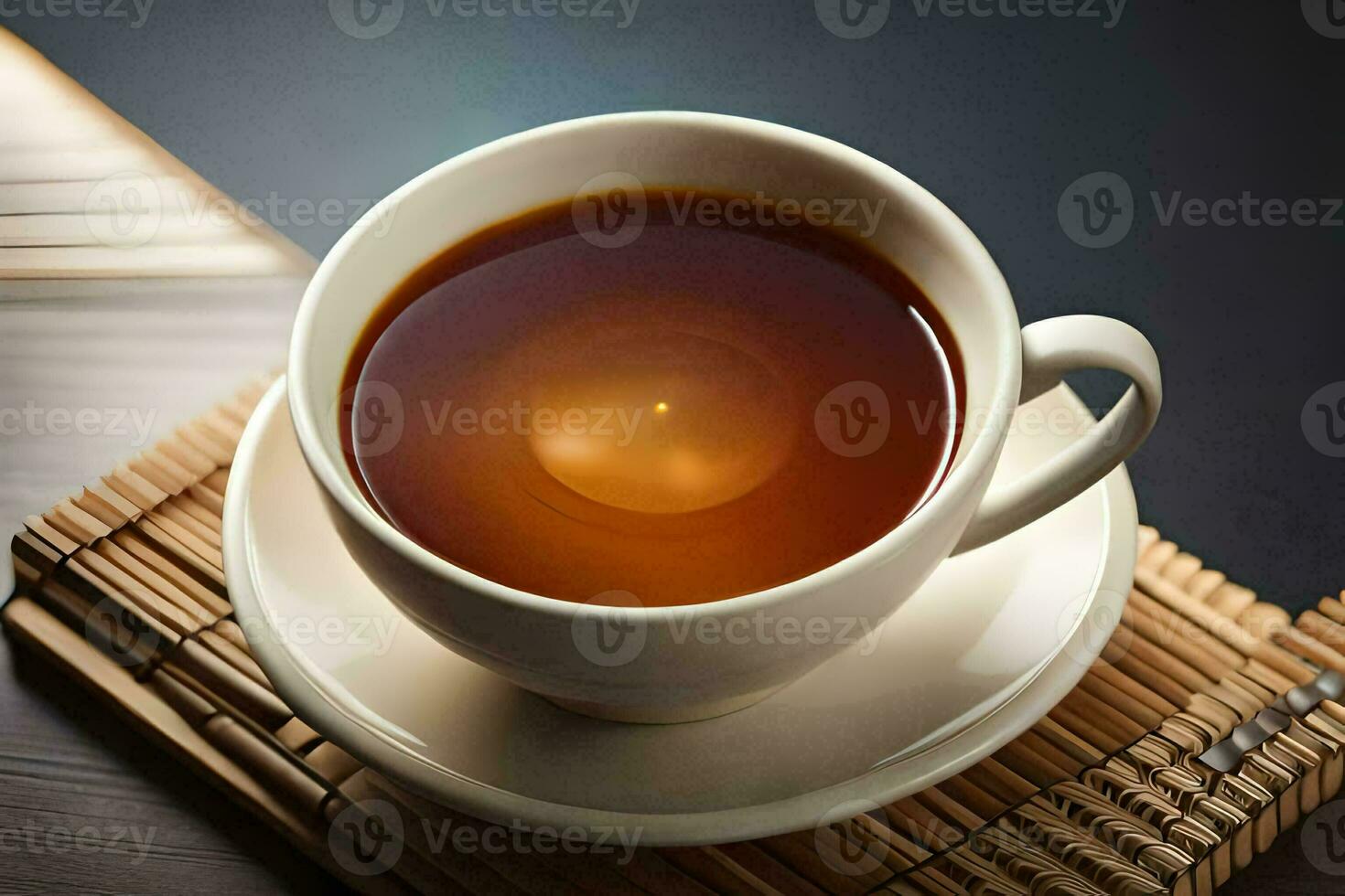 a cup of tea on a bamboo mat. AI-Generated photo