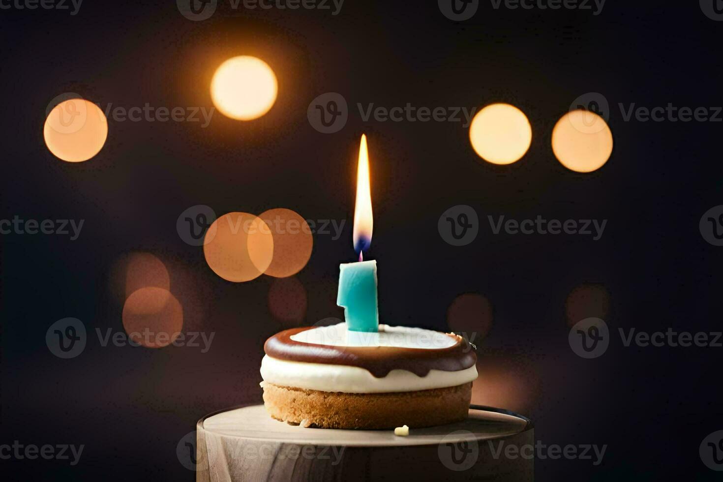 a birthday cake with a single candle on top. AI-Generated photo