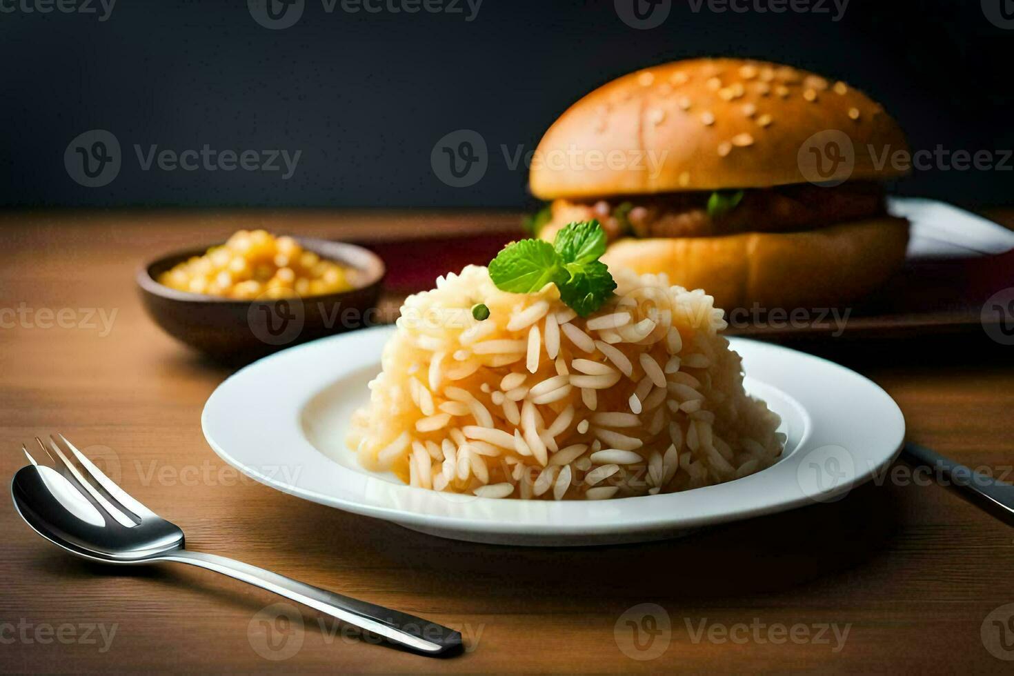 the food is served on a plate with a fork and knife. AI-Generated photo