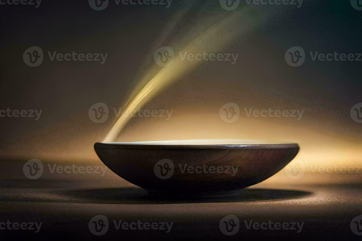 a bowl of water with smoke coming out of it. AI-Generated photo