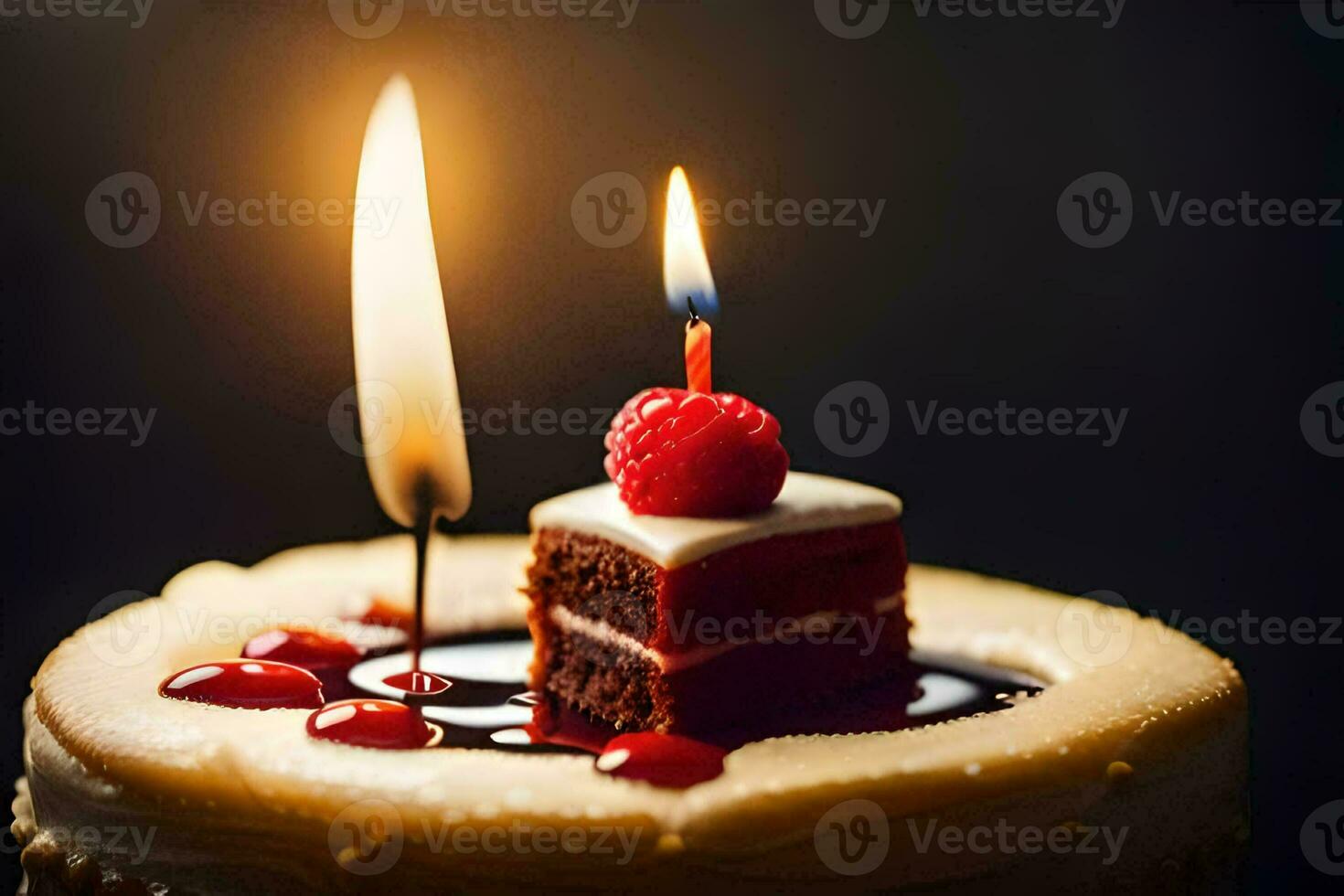a birthday cake with two candles. AI-Generated photo