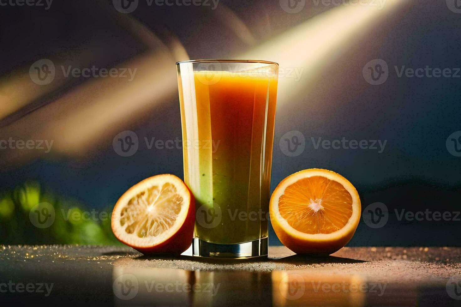orange juice in a glass with a slice of orange. AI-Generated photo
