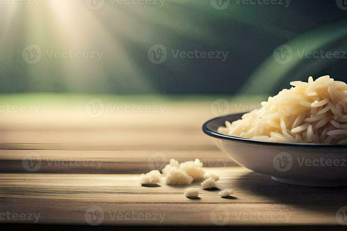 un cuenco de arroz en un mesa. generado por ai foto