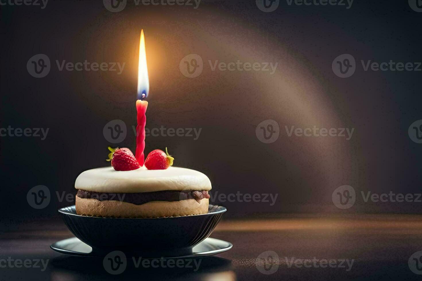 a single candle is lit on a cupcake. AI-Generated photo