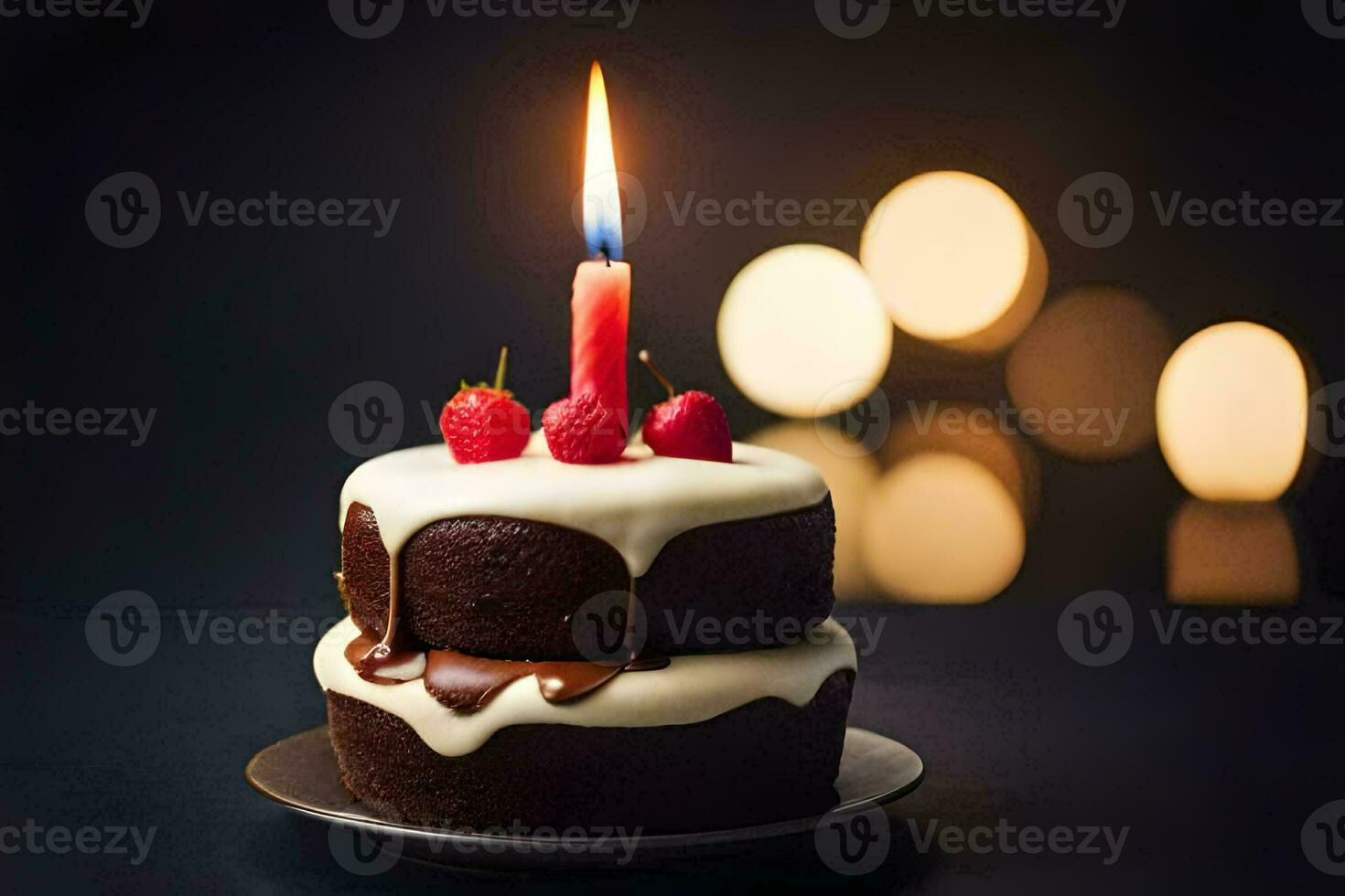 a chocolate cake with a single candle on top. AI-Generated photo