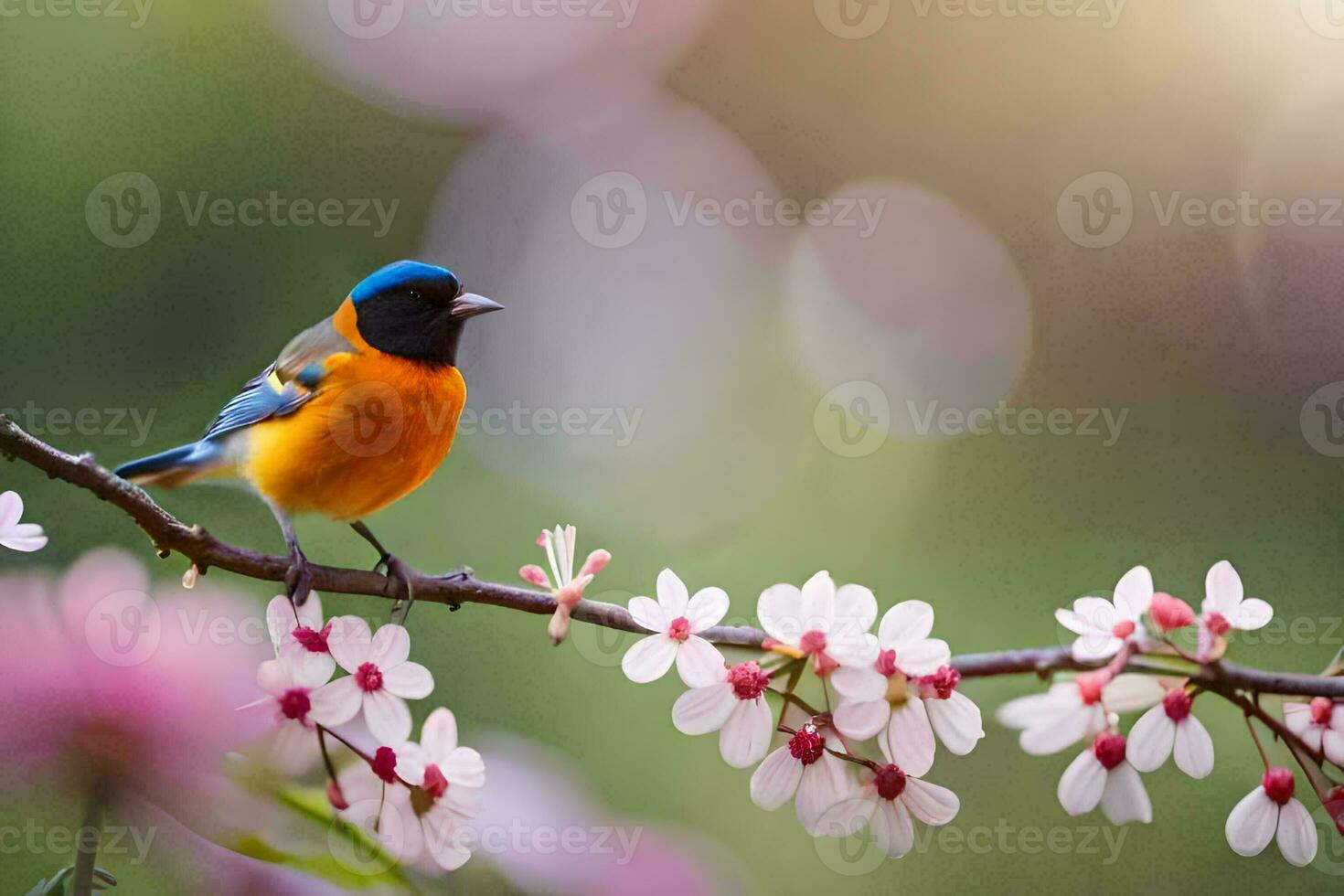 photo wallpaper the sky, flowers, birds, spring, the bird, spring, the bird wallpaper. AI-Generated