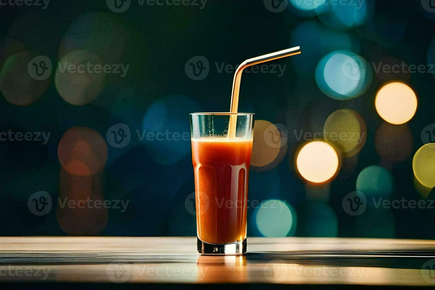 a glass of orange juice with a straw. AI-Generated photo