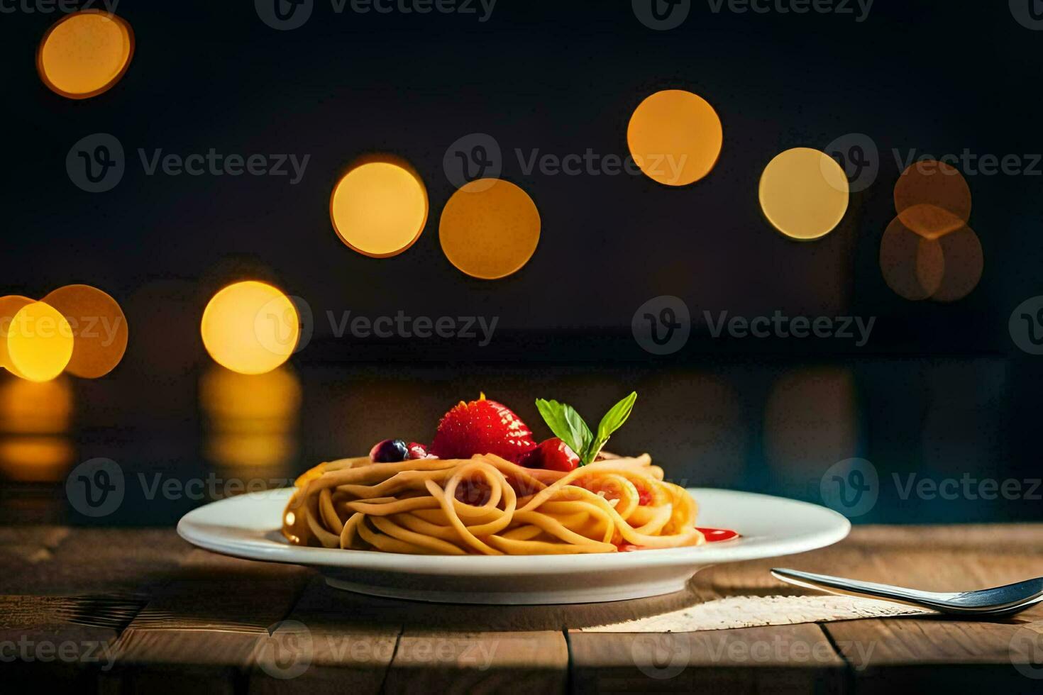 spaghetti with berries on a plate. AI-Generated photo