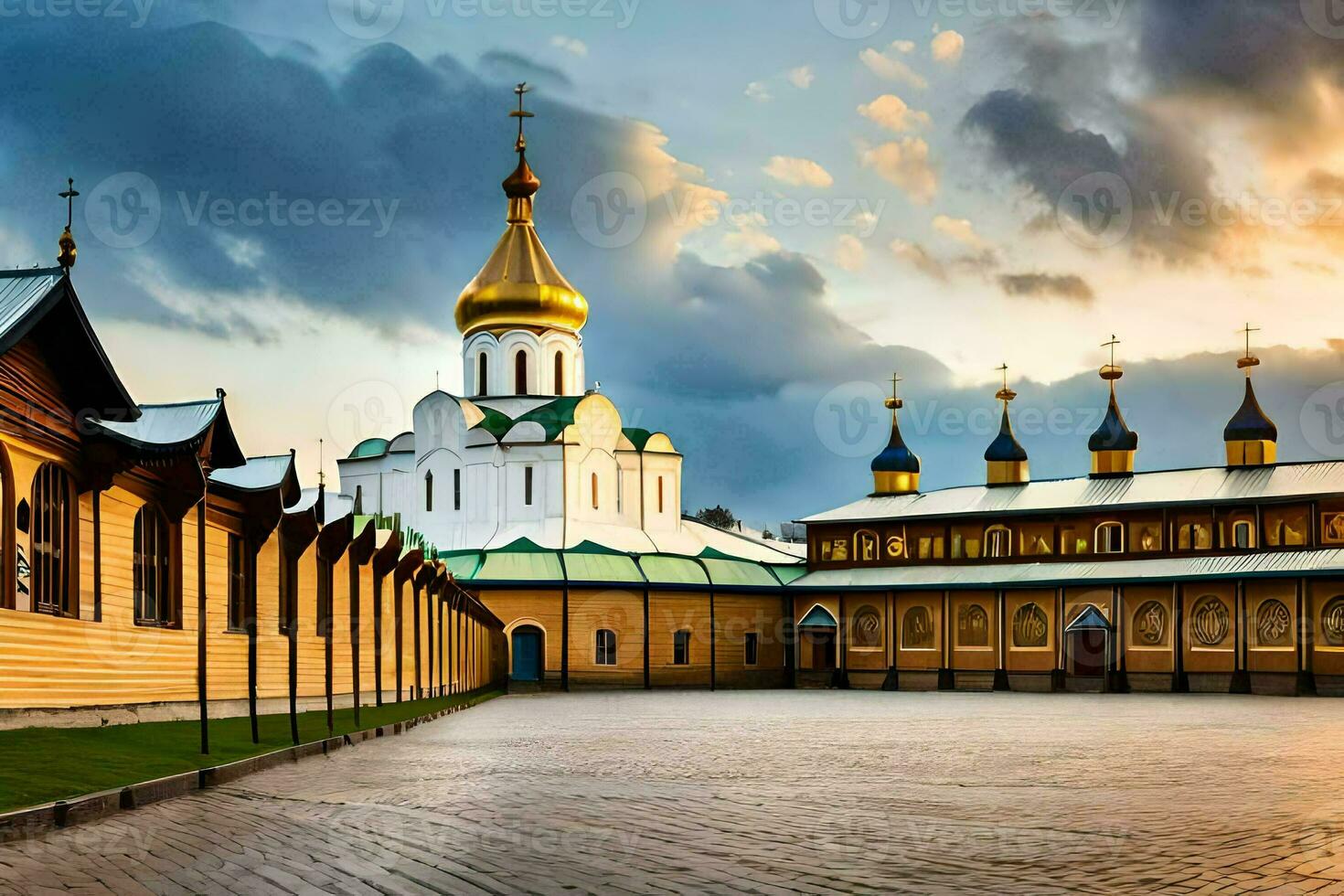 the golden domes of the cathedral of the holy cross in kiev. AI-Generated photo