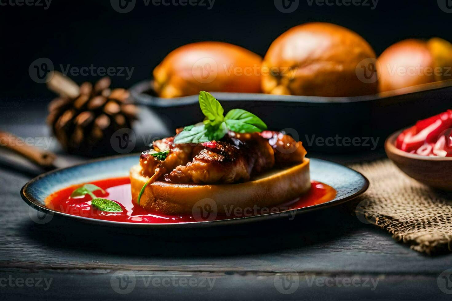 a plate with a dish of food on it. AI-Generated photo