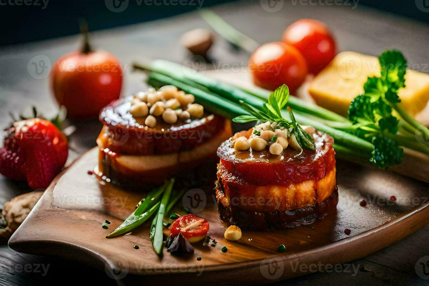 bacon wrapped in bacon and cheese on a wooden cutting board. AI-Generated photo