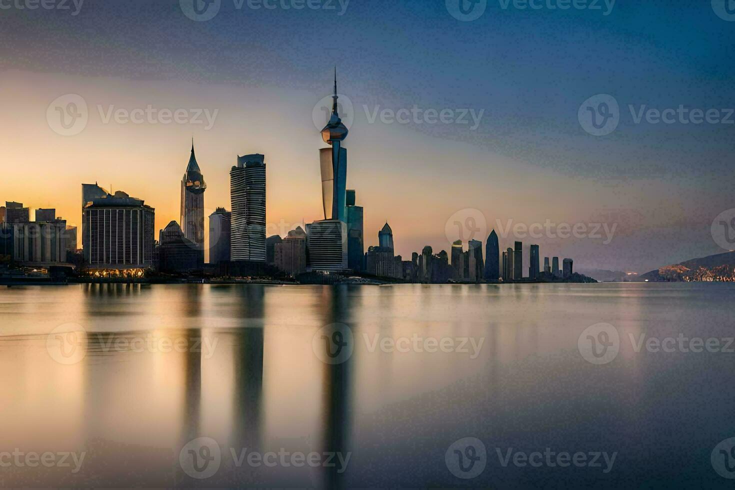the city skyline at sunset in hong kong. AI-Generated photo