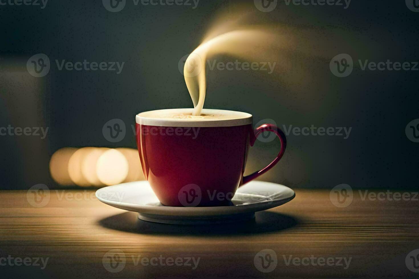 a cup of coffee on a table. AI-Generated photo