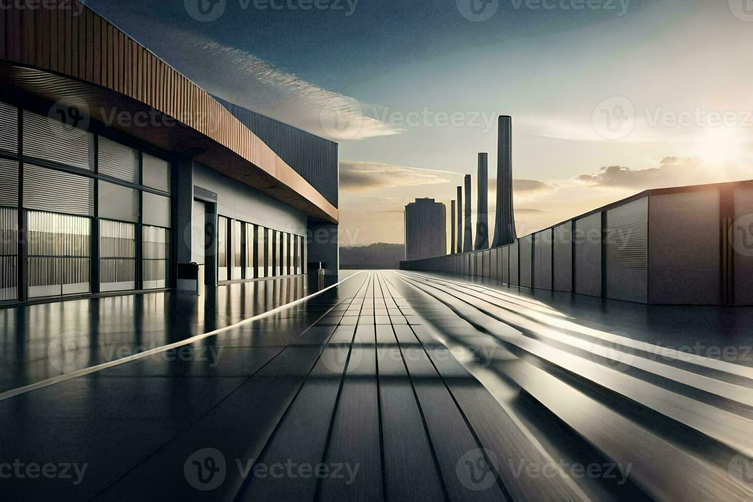 a long exposure photo of a factory building. AI-Generated