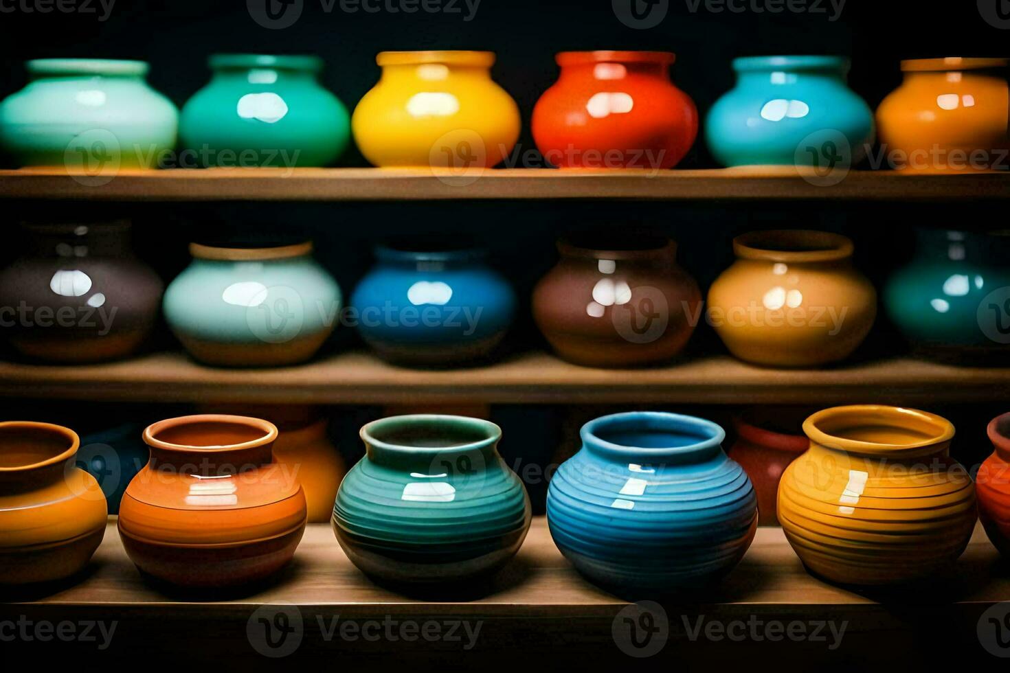 colorful vases on a shelf. AIGenerated 30155717 Stock Photo at Vecteezy