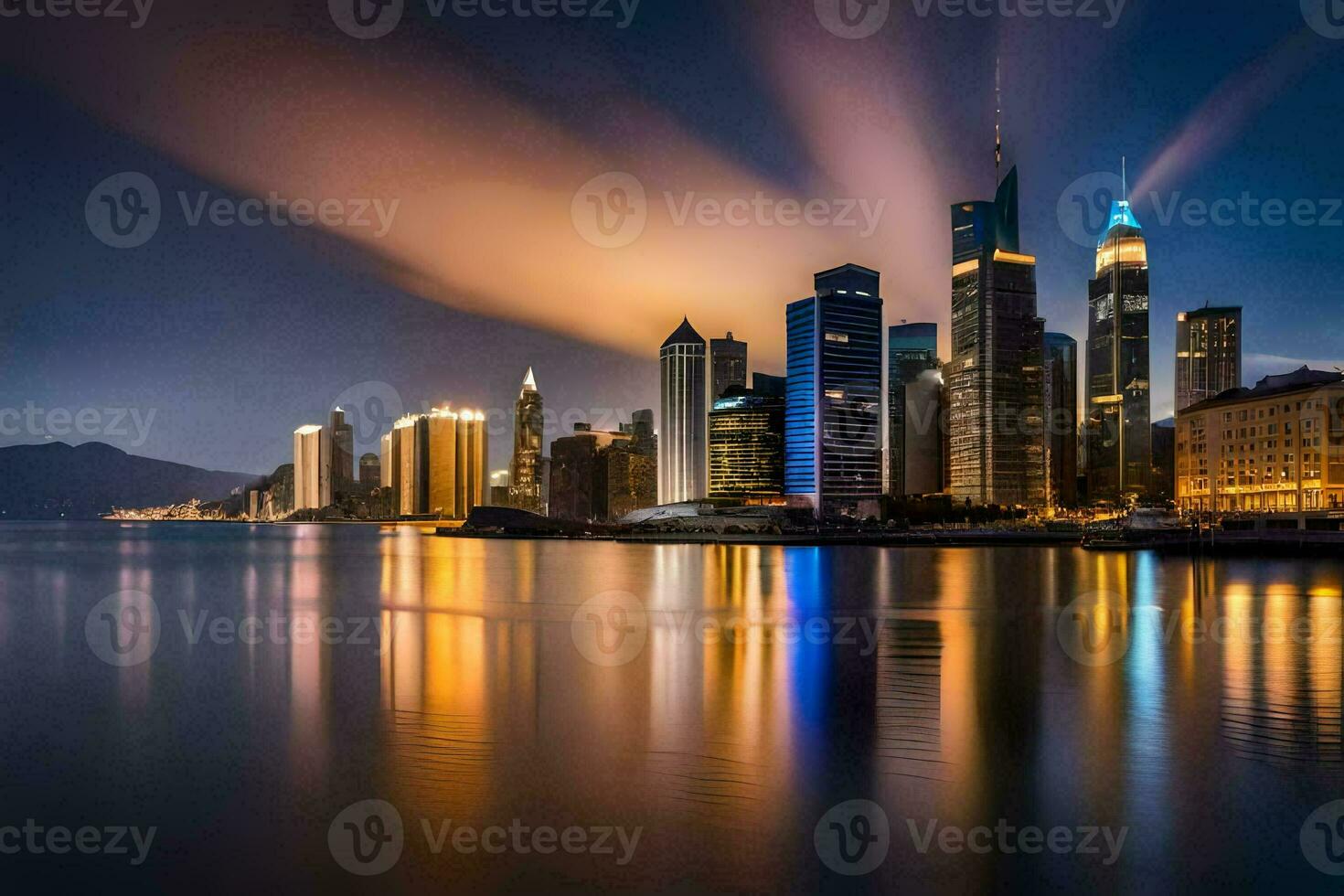 the city skyline at night in hong. AI-Generated photo