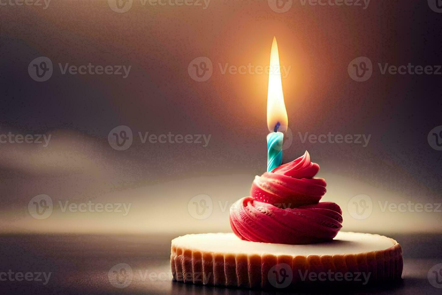 a single candle is lit on top of a cupcake. AI-Generated photo