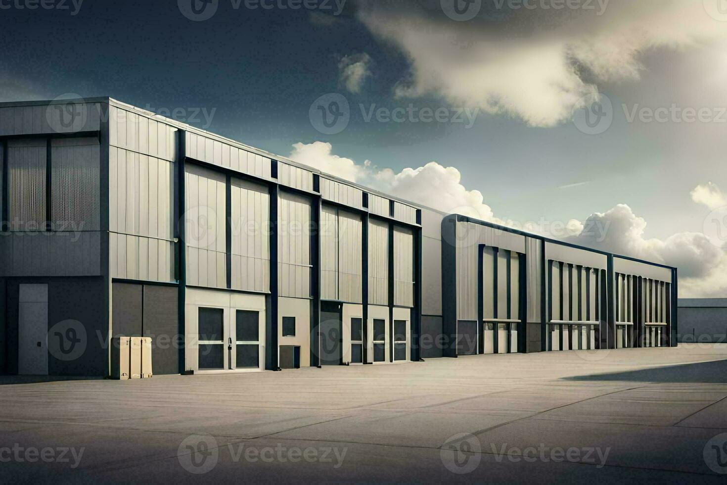 a large industrial building with a sky background. AI-Generated photo