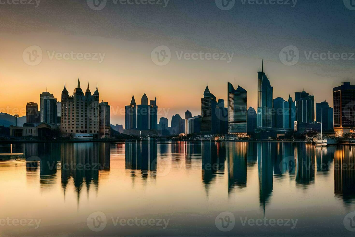 the city skyline at sunset in dubai. AI-Generated photo