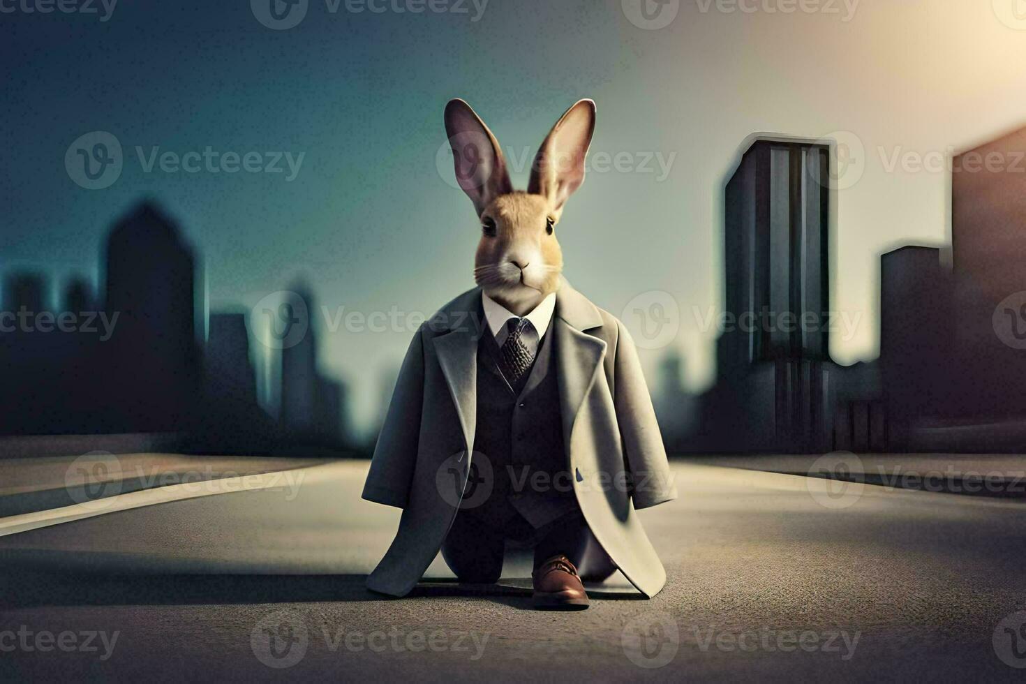 a rabbit dressed in a suit and tie. AI-Generated photo