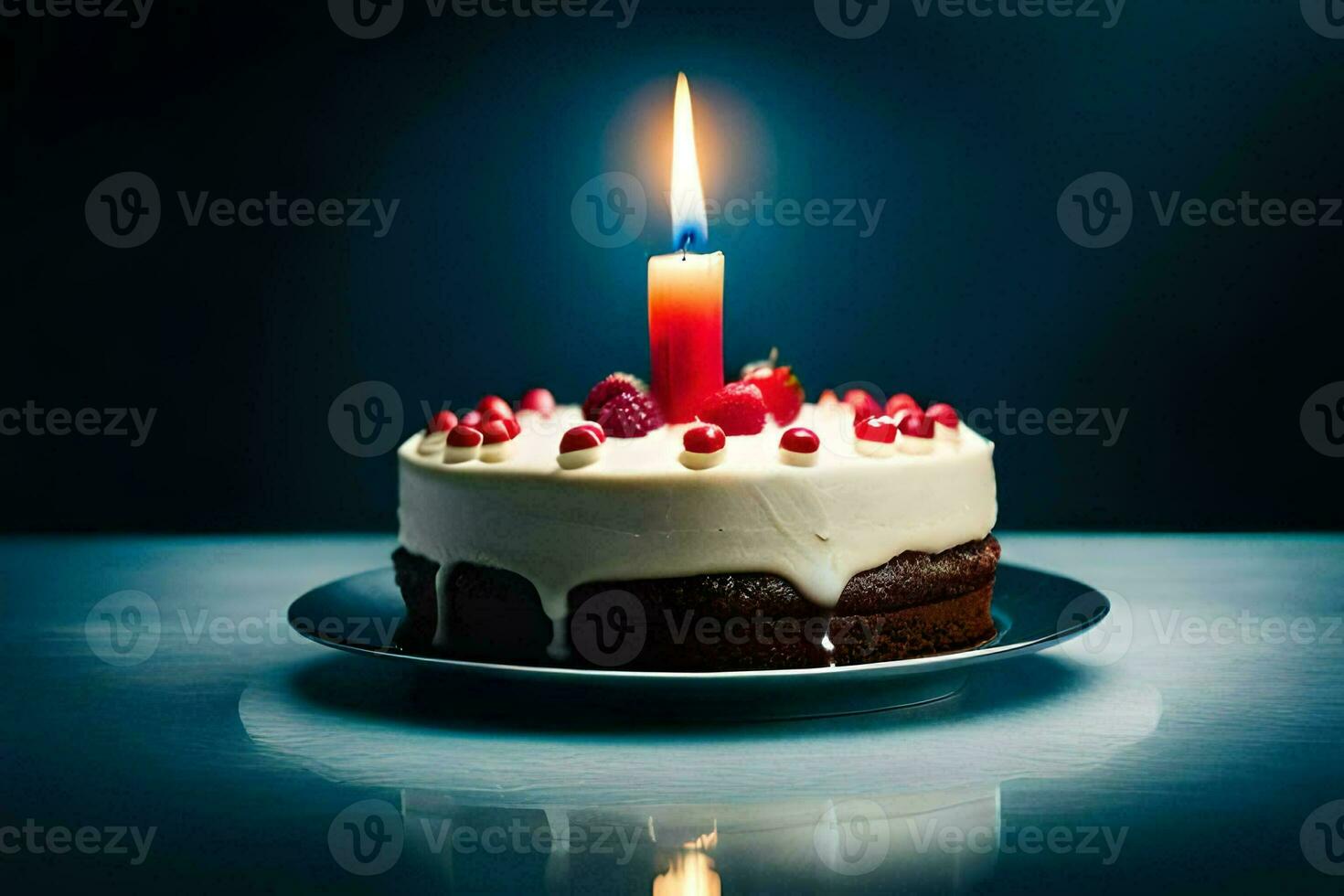 a birthday cake with a candle on top. AI-Generated photo