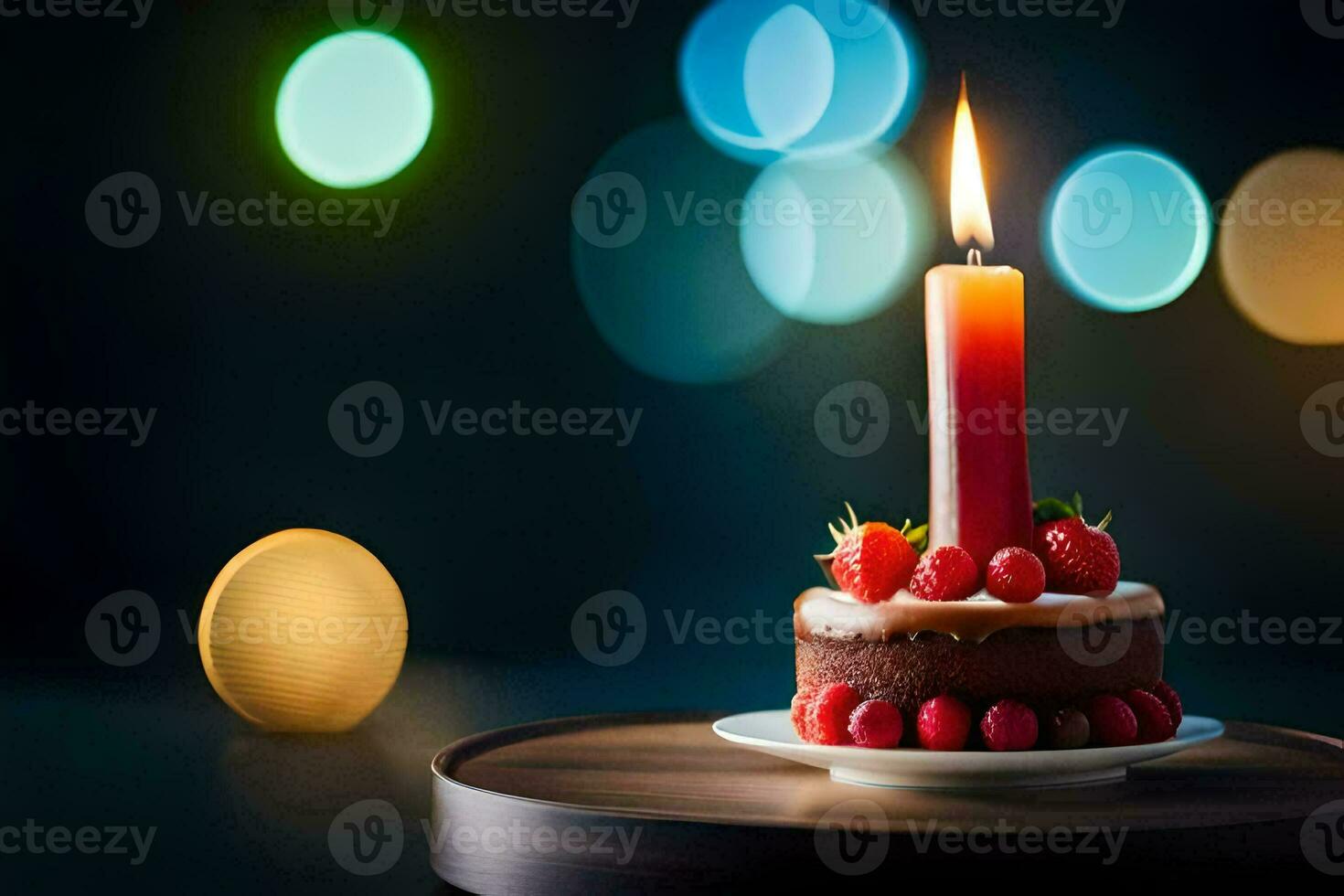 a birthday cake with a candle on top. AI-Generated photo