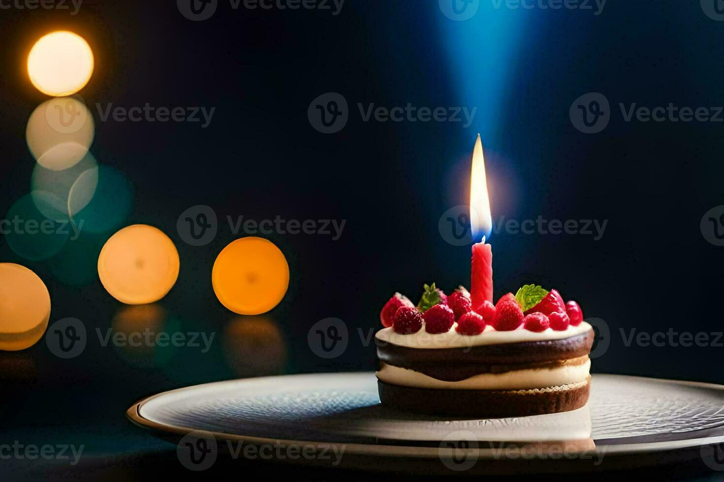 a small chocolate cake with a candle on top. AI-Generated photo