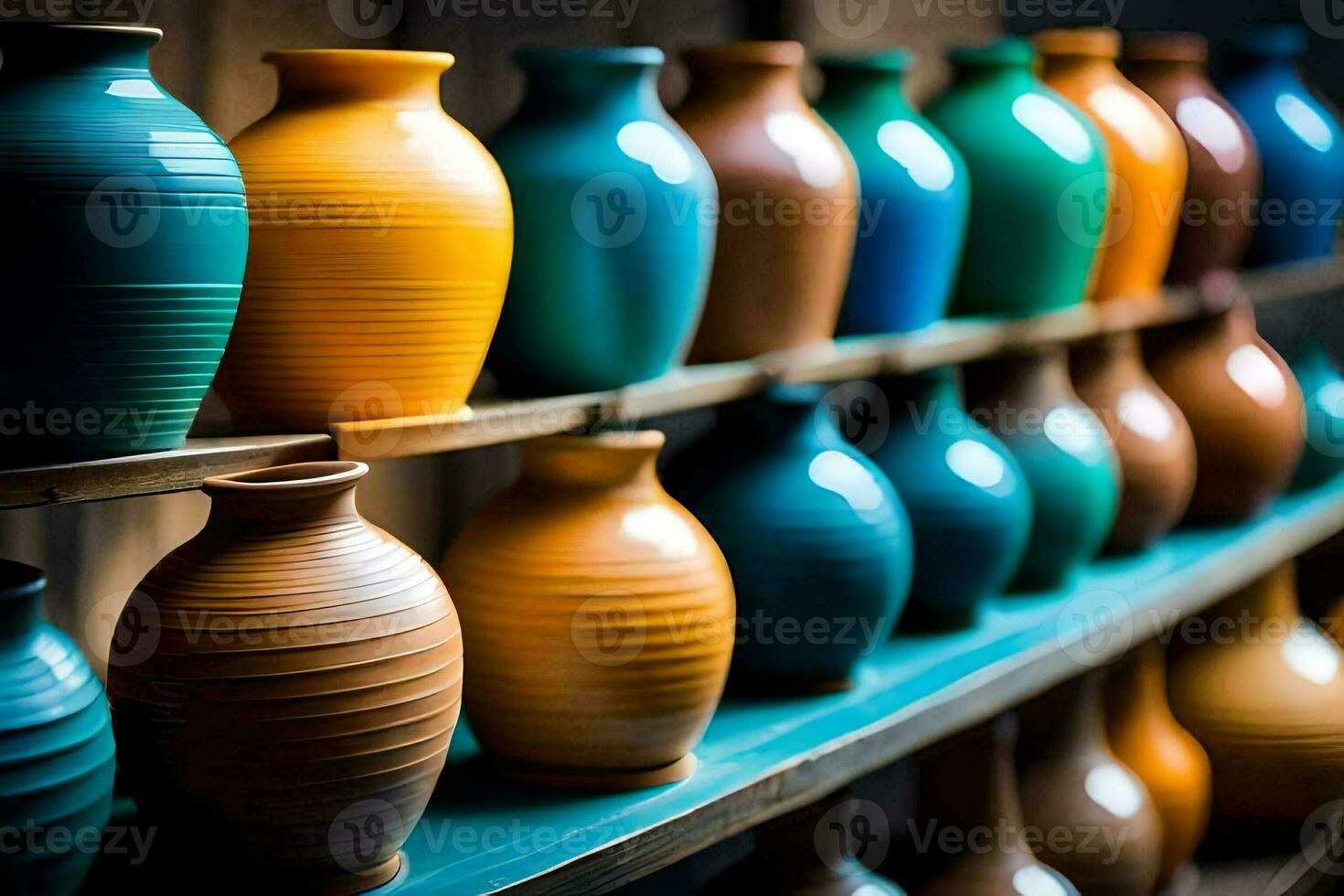 colorful vases on a shelf. AIGenerated 30157045 Stock Photo at Vecteezy