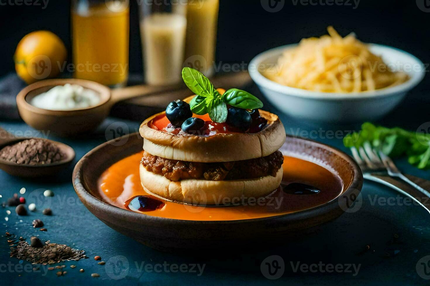 a plate of food with a sandwich on it. AI-Generated photo