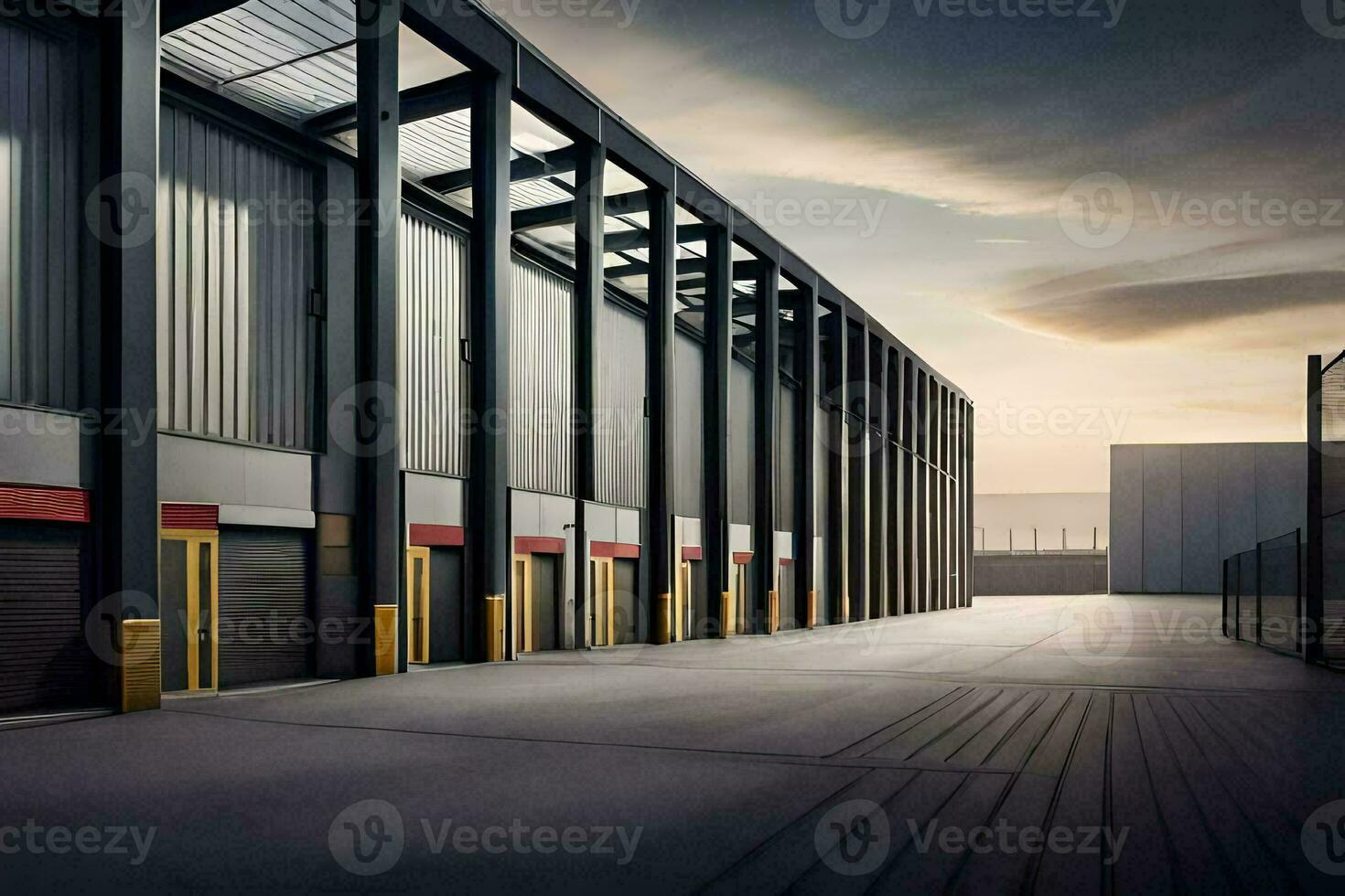 a warehouse with a large open area. AI-Generated photo