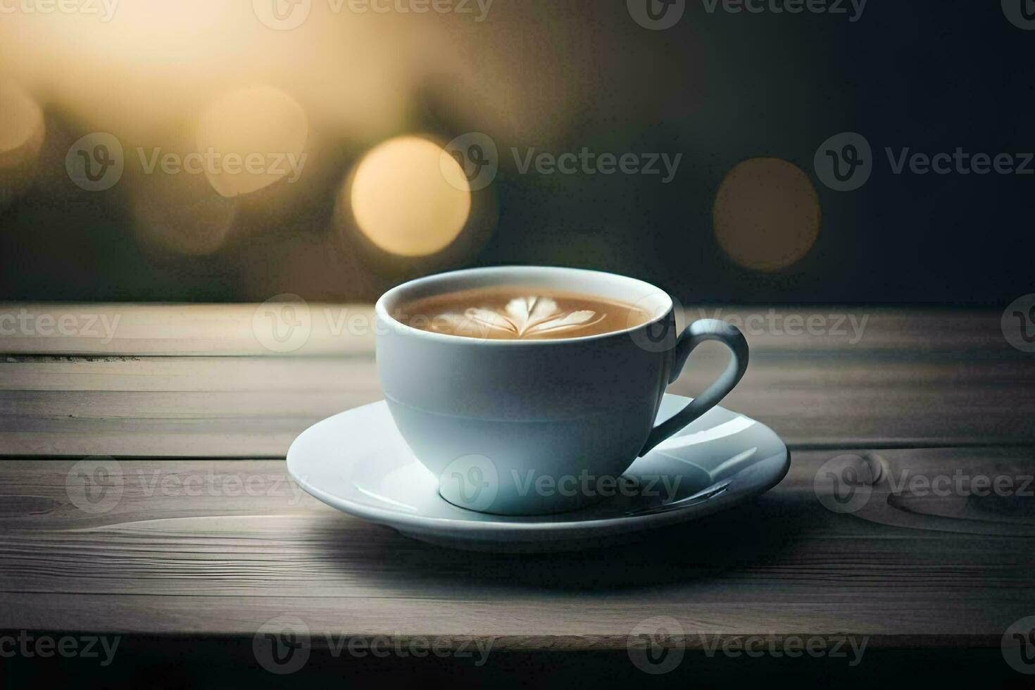 a cup of coffee on a wooden table. AI-Generated photo