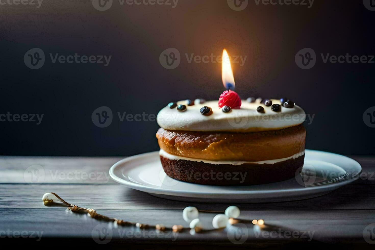 a birthday cake with a candle on top. AI-Generated photo