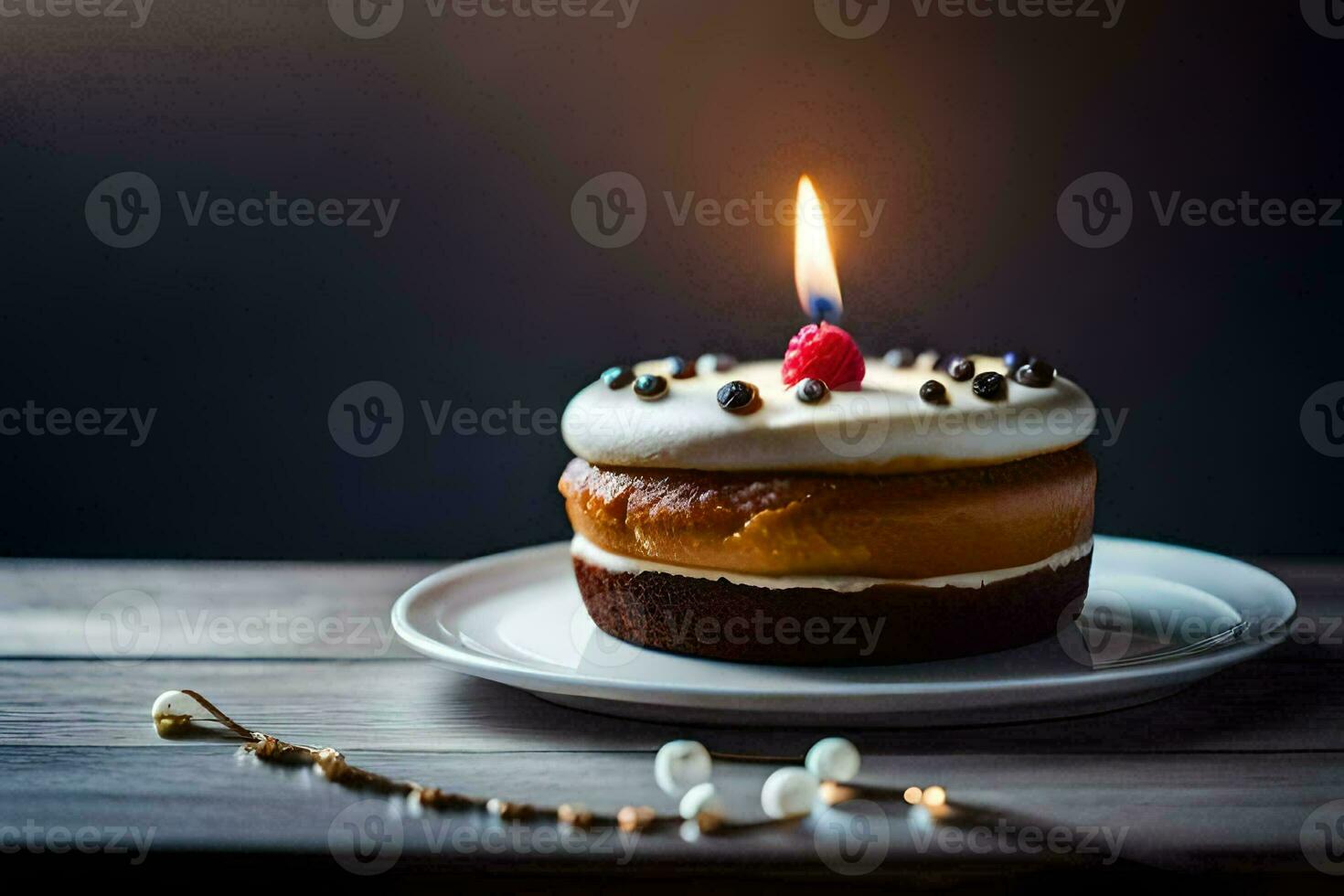 un cumpleaños pastel con un vela en cima. generado por ai foto