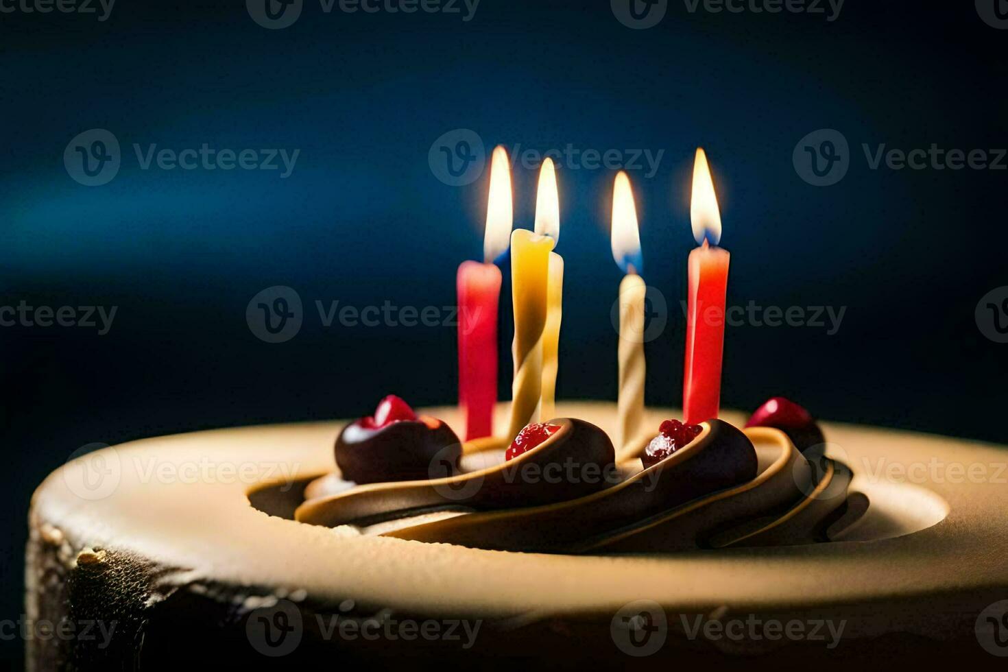 un cumpleaños pastel con velas en él. generado por ai foto