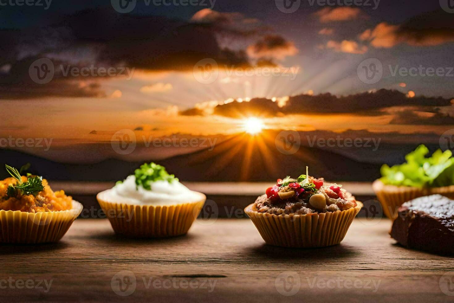 food on the table at sunset. AI-Generated photo