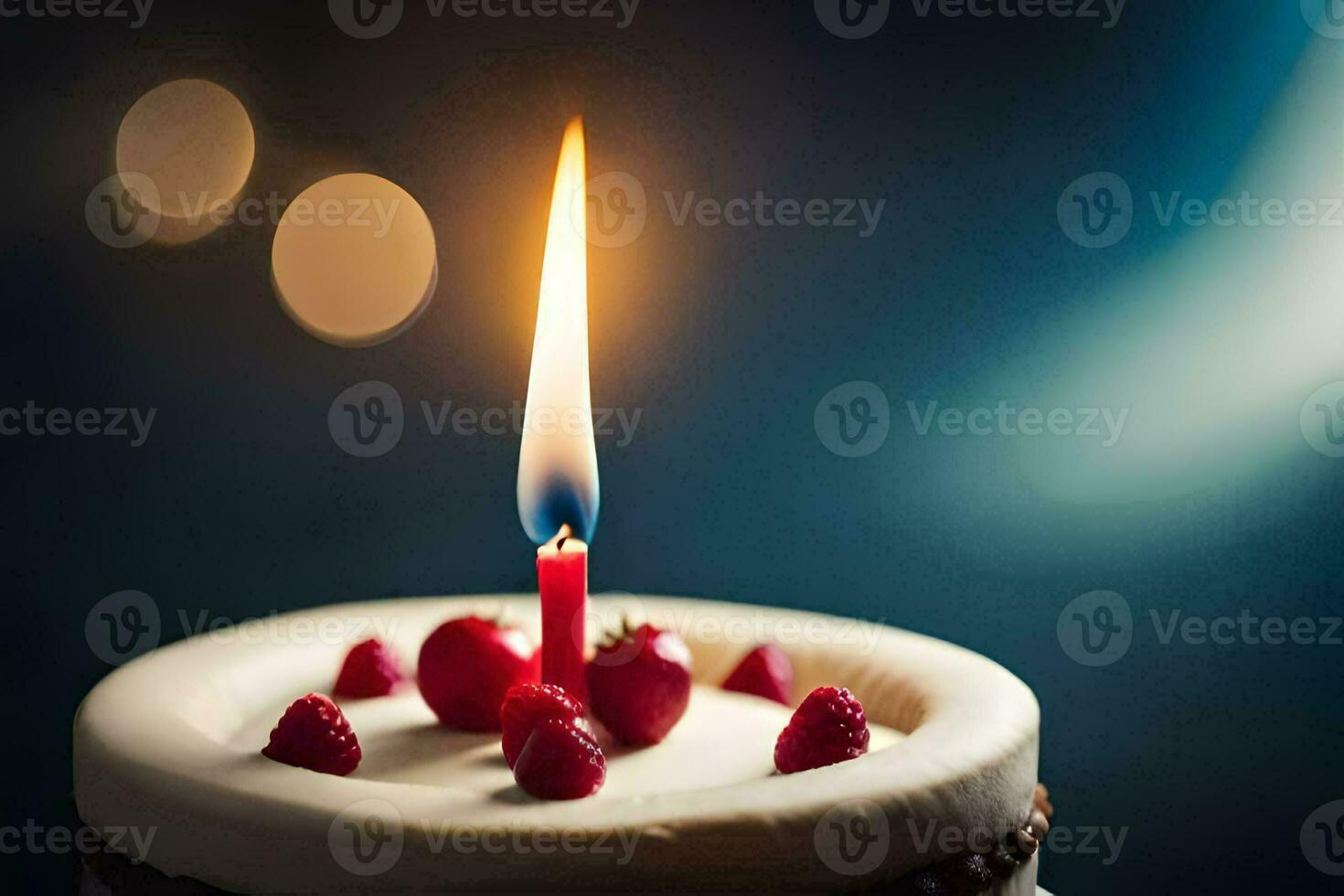 a birthday cake with a single candle. AI-Generated photo