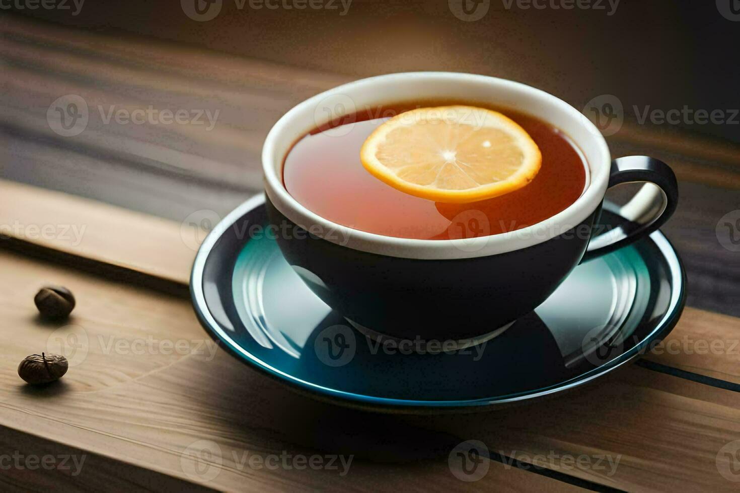 a cup of tea with lemon slice on the table. AI-Generated photo