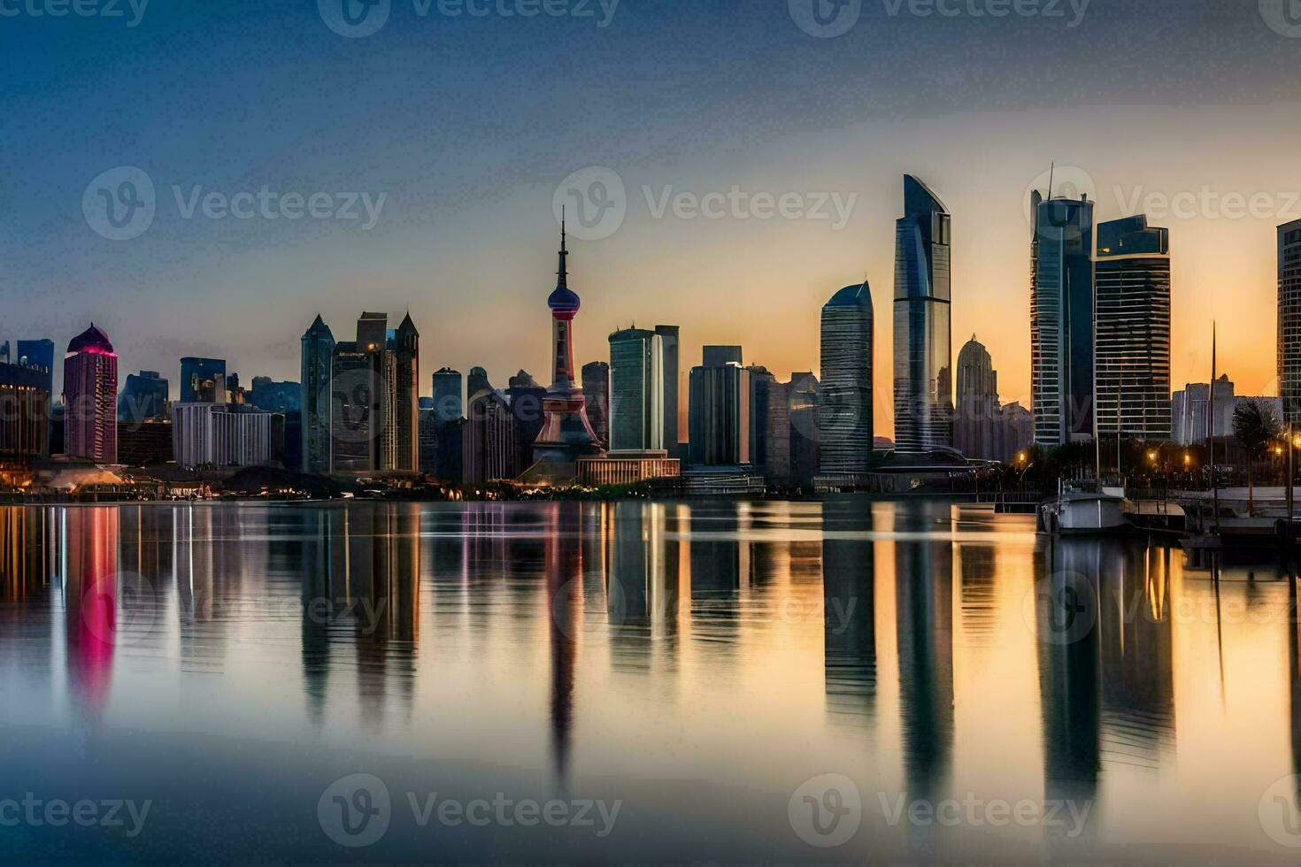 the skyline of shanghai at sunset. AI-Generated photo