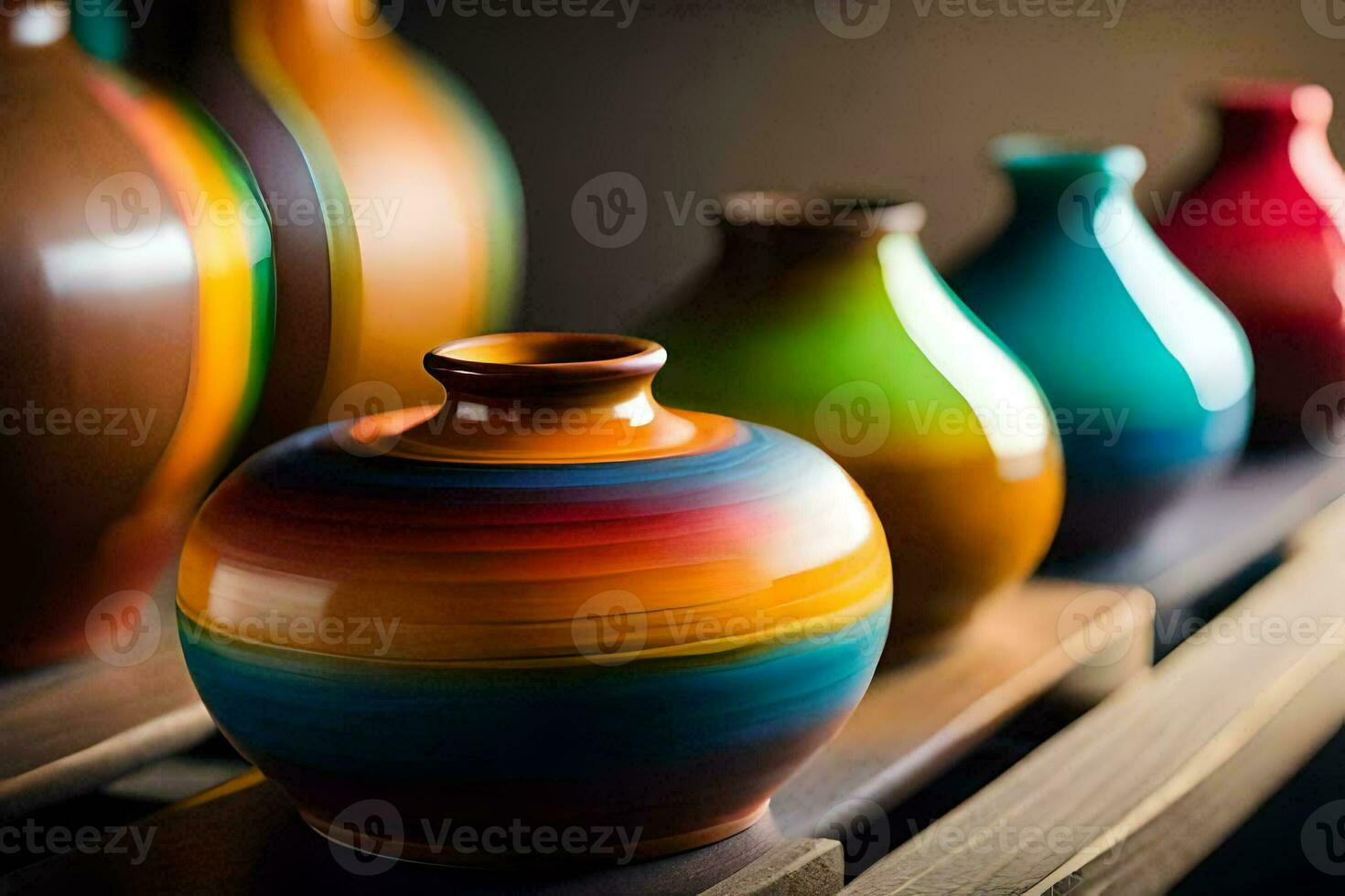 colorful vases on a shelf. AIGenerated 30159088 Stock Photo at Vecteezy