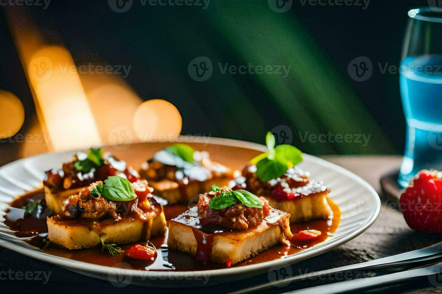 a plate of food with meat and sauce on it. AI-Generated photo