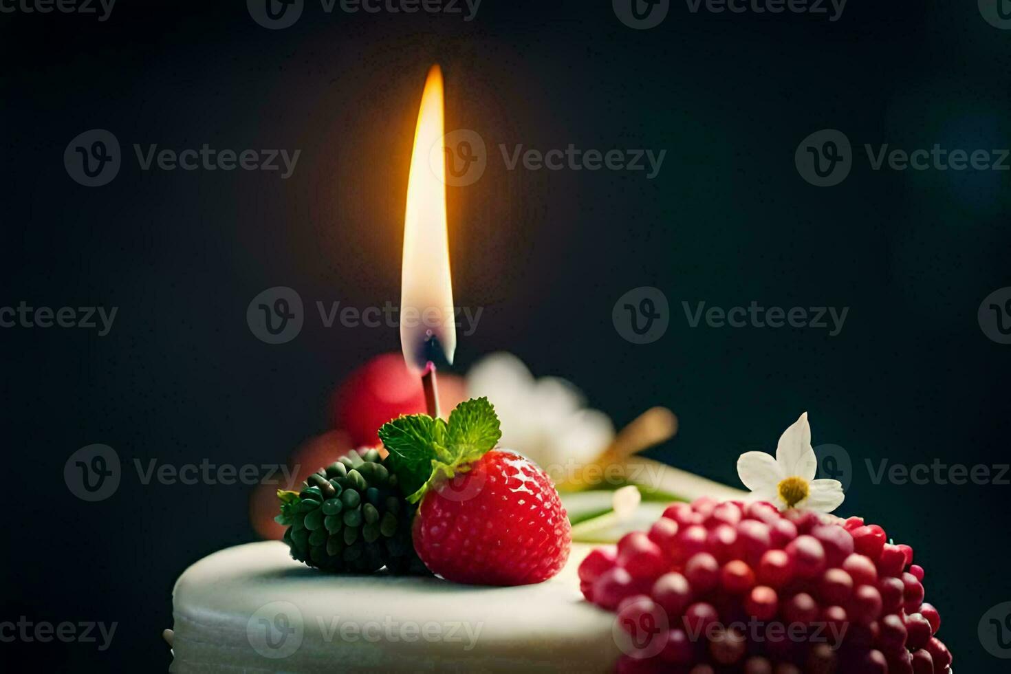 a birthday cake with a single candle. AI-Generated photo