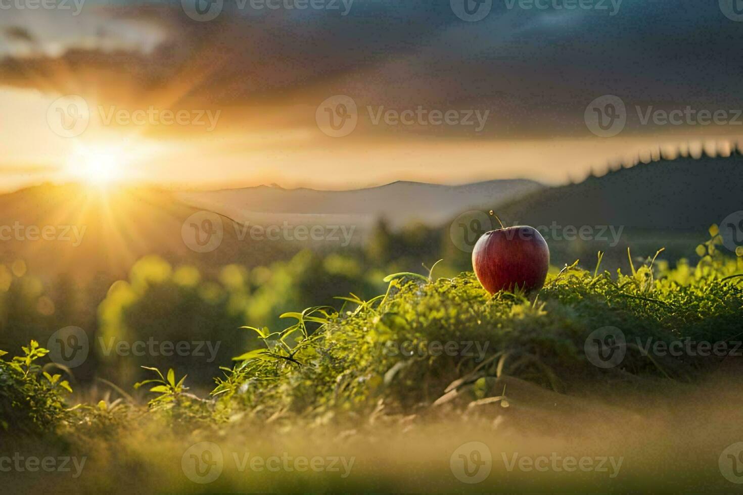 the apple in the sunset. AI-Generated photo