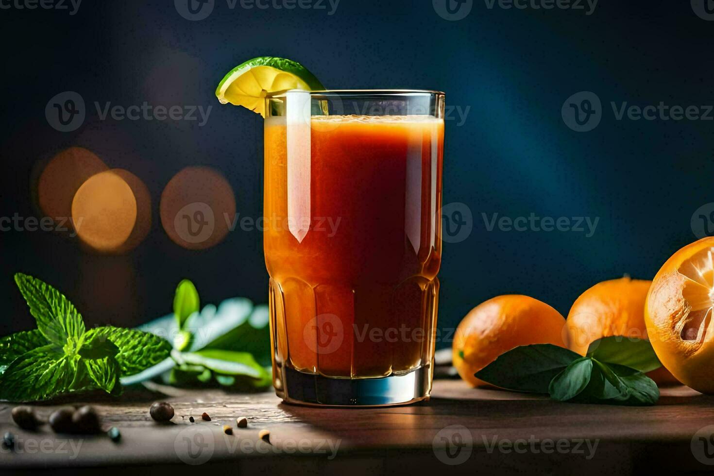 a glass of orange juice with a lime slice. AI-Generated photo