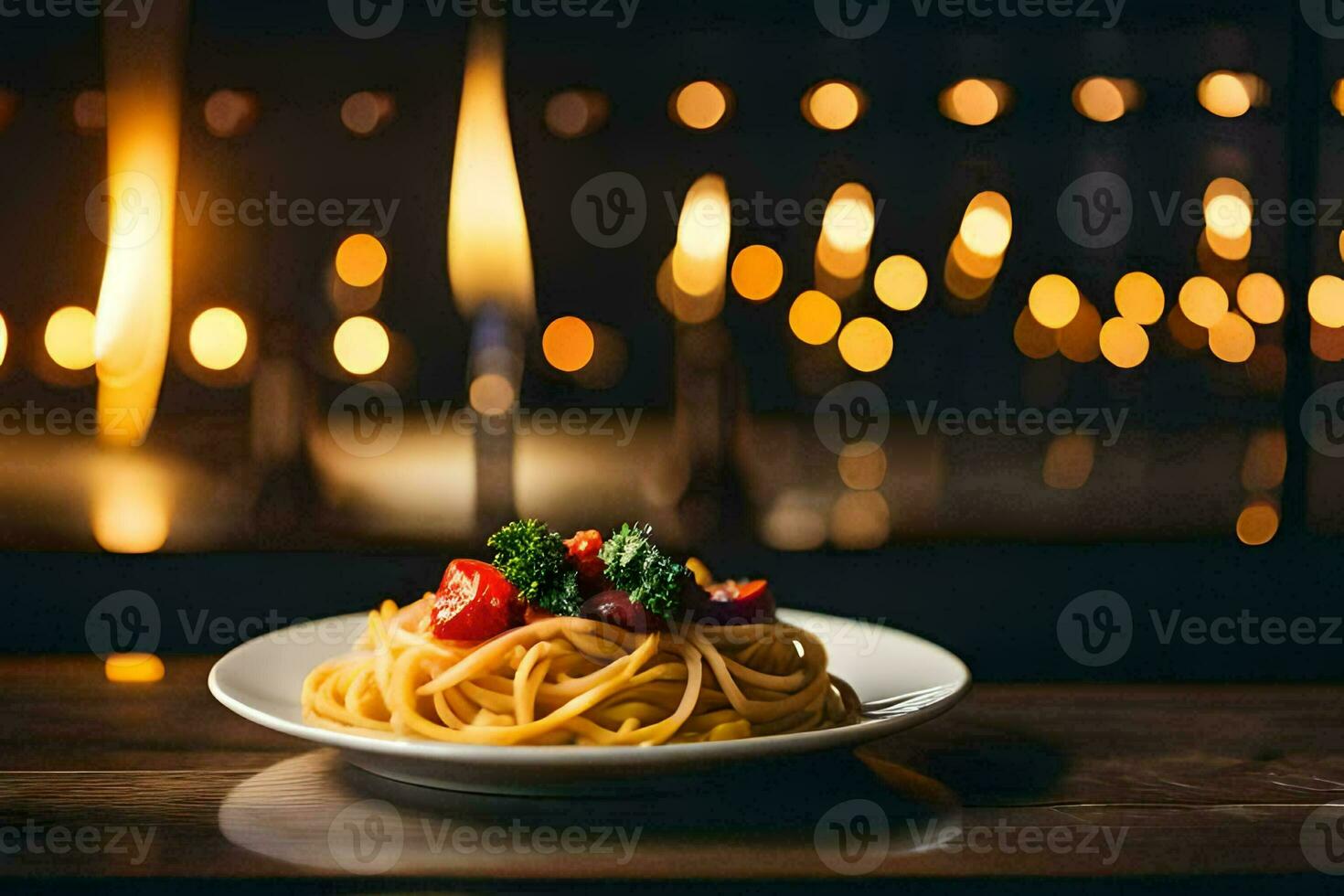 espaguetis con tomate y albahaca en un lámina. generado por ai foto