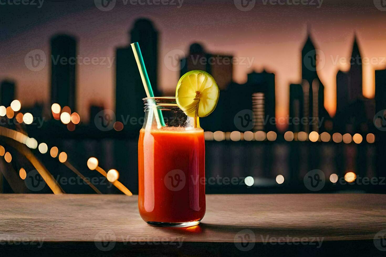 a glass of juice with a slice of lime on top. AI-Generated photo