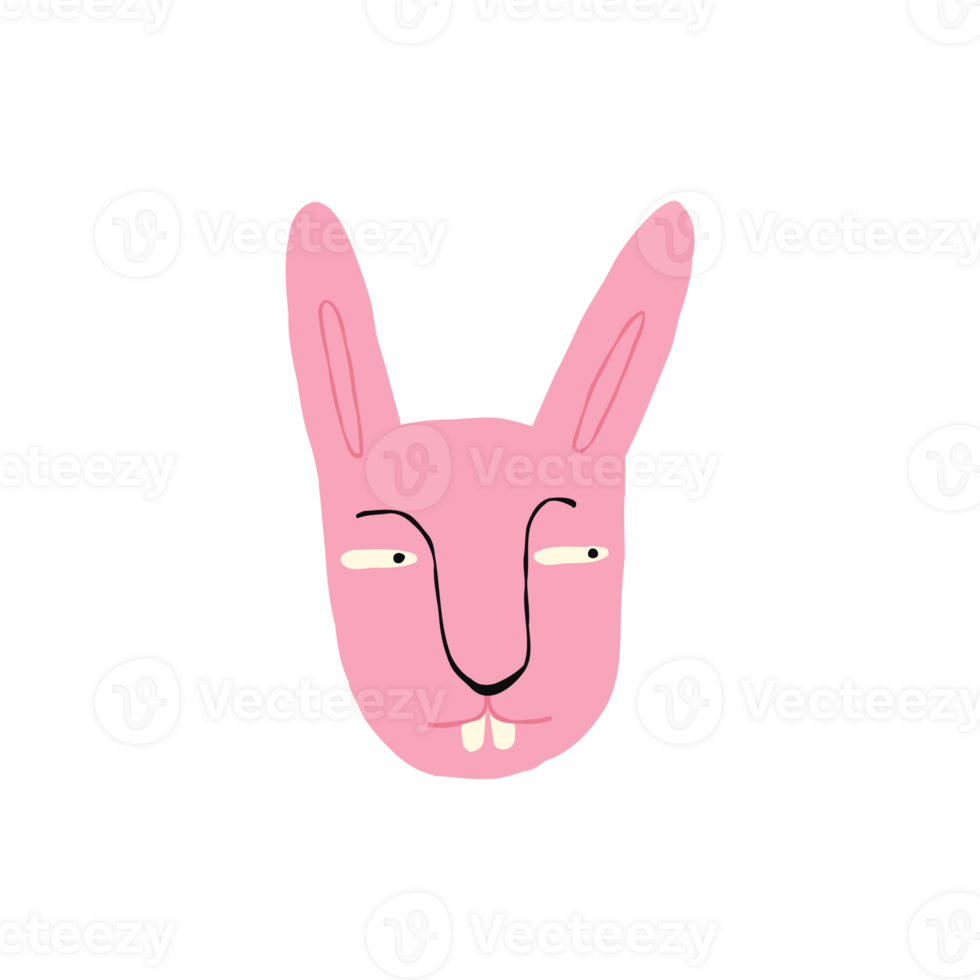 Pink bizarre illustration of bunny with stupid face. Cartoon comic character doodle style illustration png