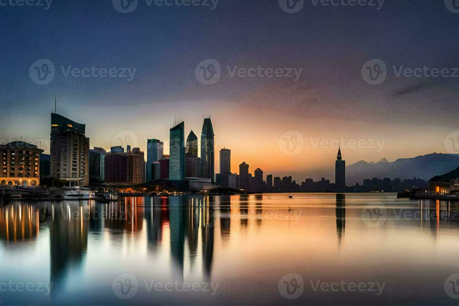 the city skyline at sunset in hong. AI-Generated photo