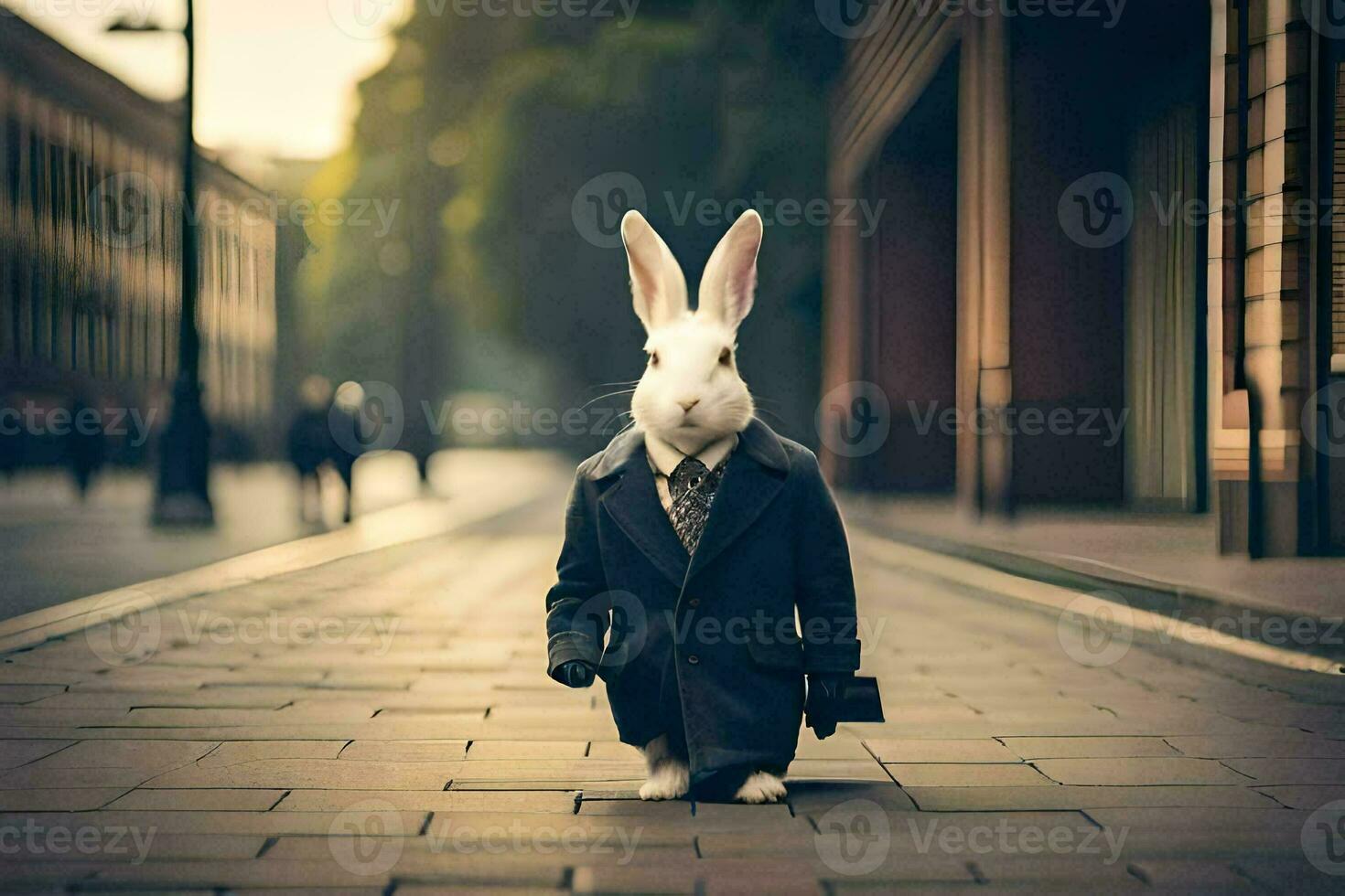 a white rabbit dressed in a suit and tie. AI-Generated photo